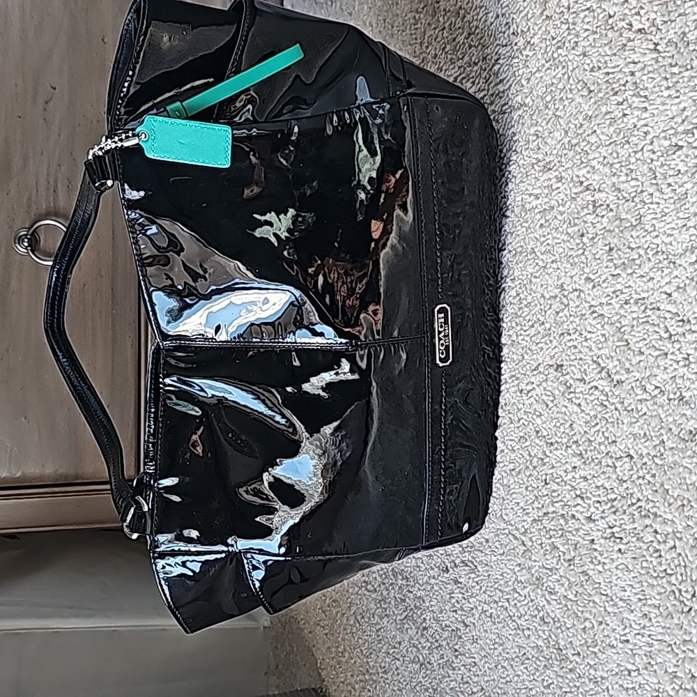 Black Coach Tote w/Green Interior